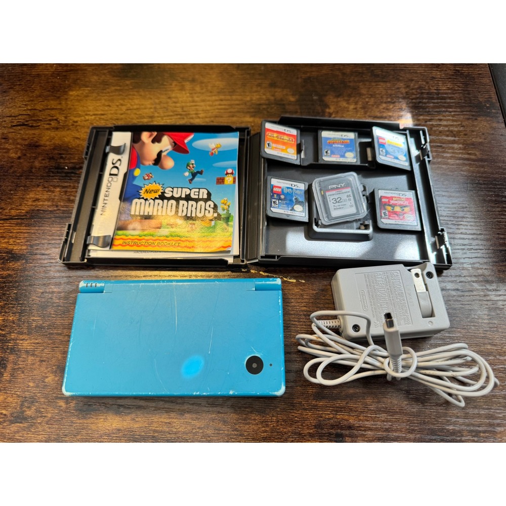 Nintendo DSi Blue Console Bundle- 5 Games 32GB SD Card Original Charger Retro